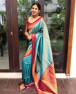 Adorable Rama Pure Soft Silk Saree with Twirling Blouse Piece