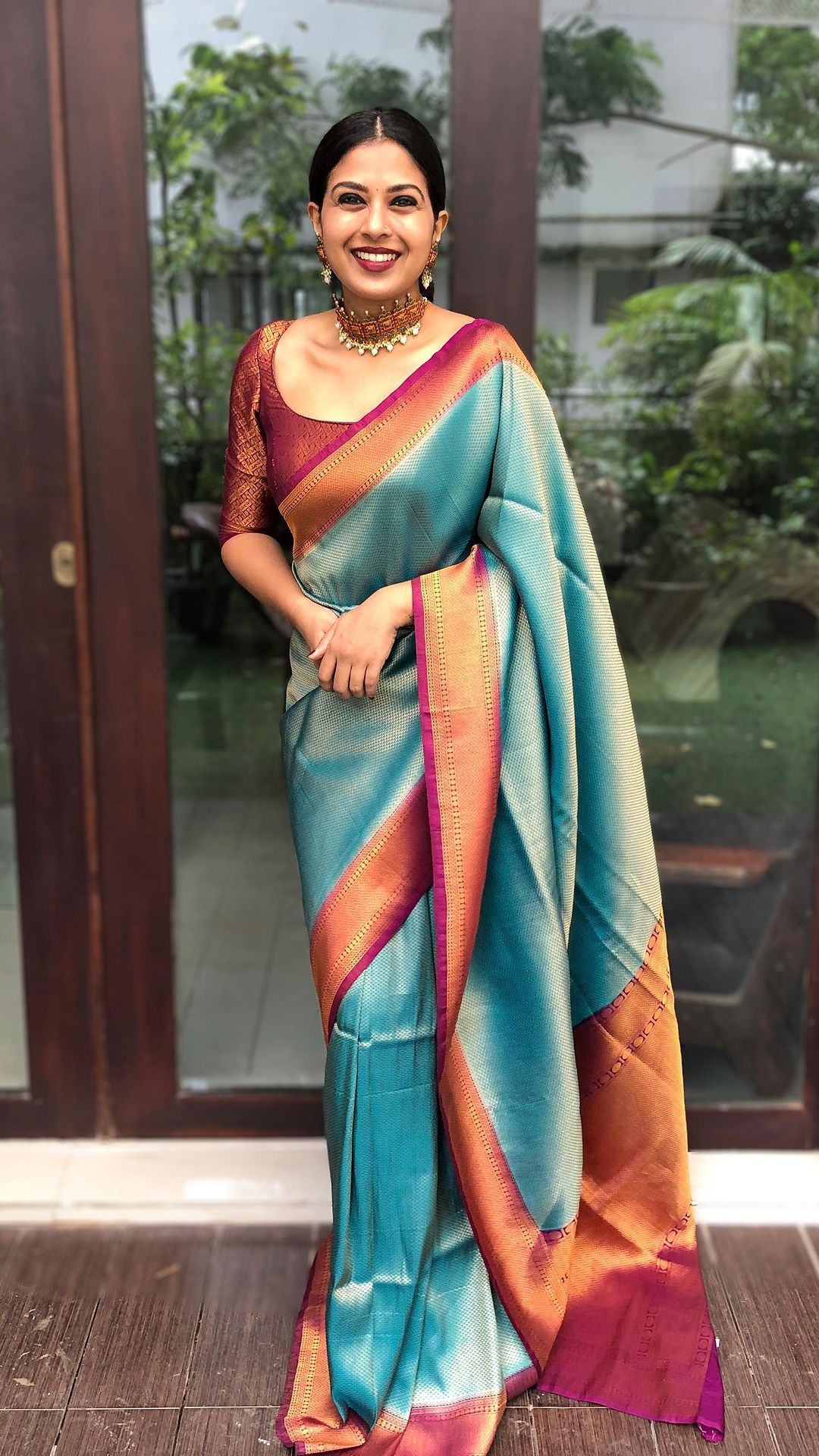 Adorable Rama Pure Soft Silk Saree with Twirling Blouse Piece