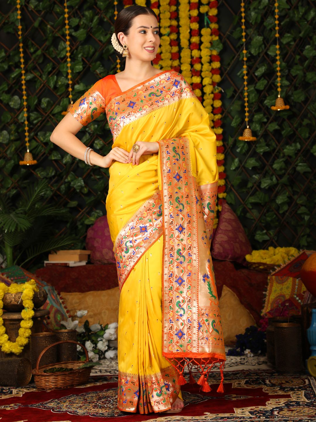 Beautiful Paithani Silk Saree In Yellow 