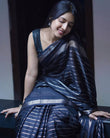 Black Pure Soft Semi-Silk Saree with Stylish Blouse Piece