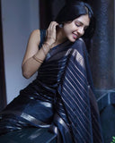 Black Pure Soft Semi-Silk Saree with Stylish Blouse Piece