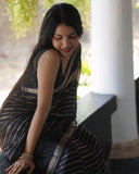 Black Pure Soft Semi-Silk Saree with Stylish Blouse Piece