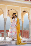 Captivating Off White Premium Printed Readymade Gown with Embroidered Dupatta