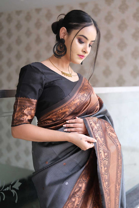 Brown Party Wear Silk Saree With Floral Blouse Saree 4786SR06