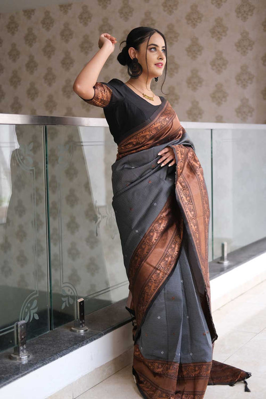 Elegant Black Pure Silk Saree with Lovely Blouse Piece