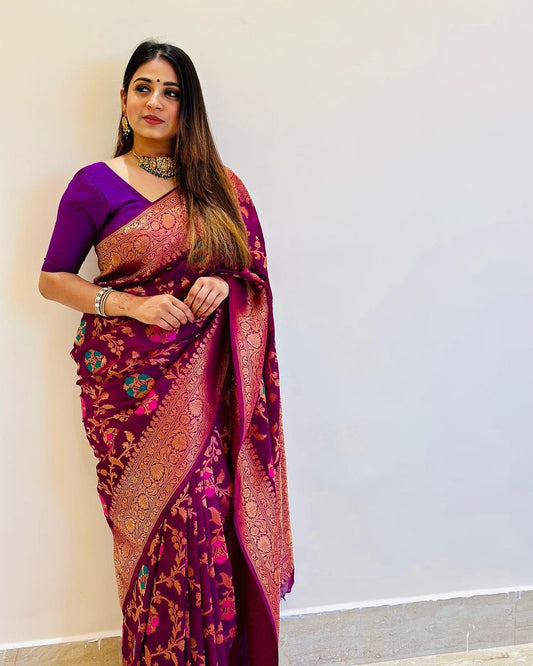Elegant Purple Soft Silk Saree with Designer Blouse