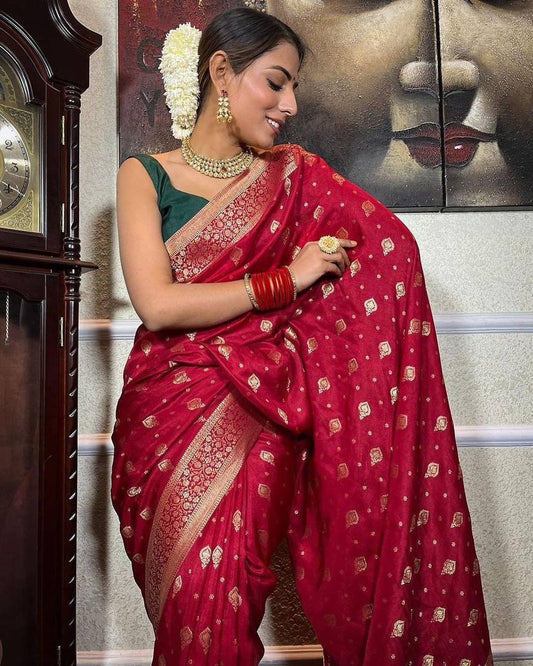 Elegant Red Pure Soft Silk Saree with Stylish Blouse Piece