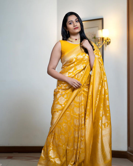 elegant-yellow-soft-silk-saree-with-contrasting-blouse-piece