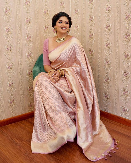 Enchanting Baby Pink Pure Soft Silk Saree with Intricate Blouse