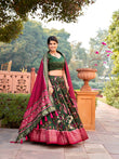 Designer Green Color Minakari With Foil Printed Tussar Silk Lehenga