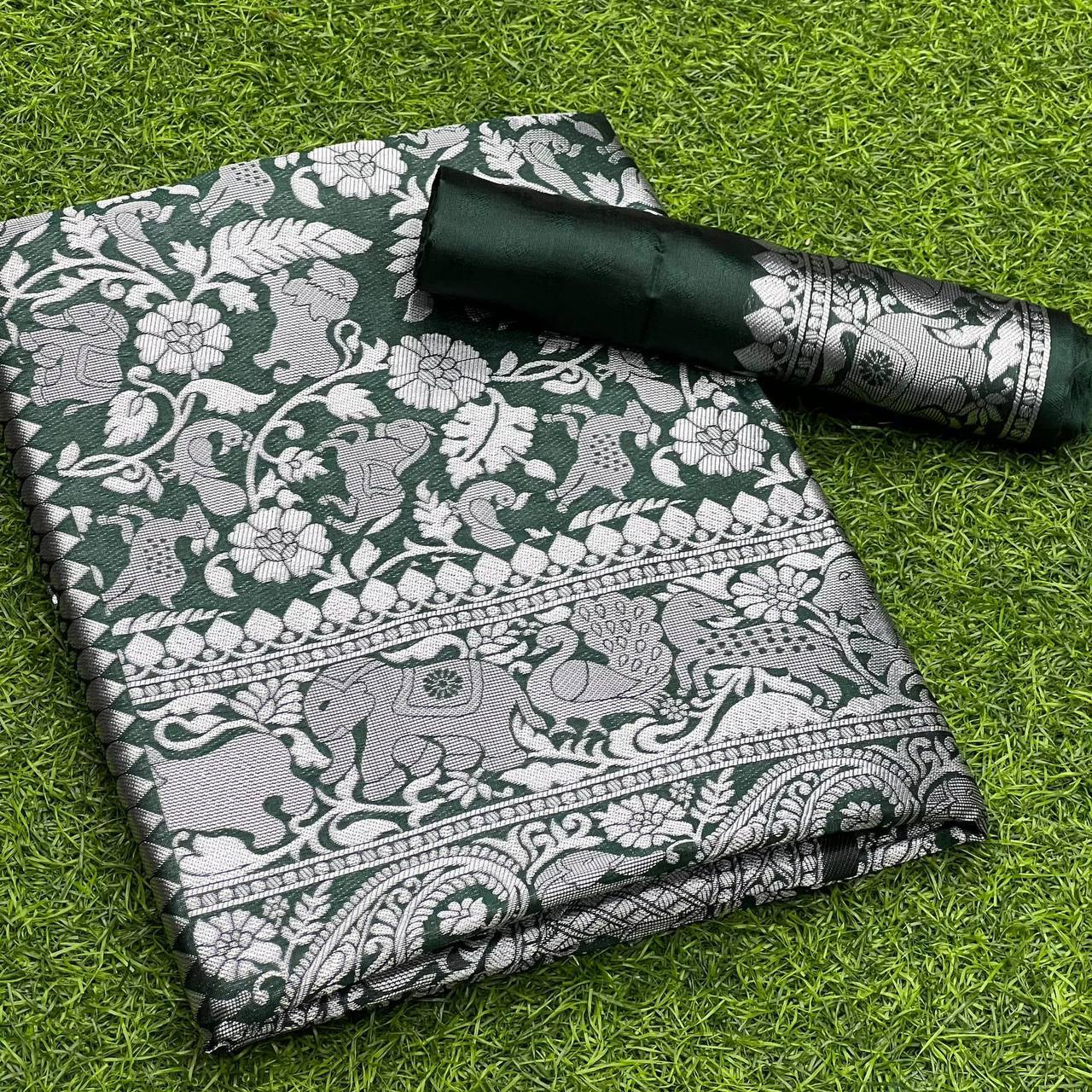 Green Pure Soft Silk Saree with Enchanting Blouse Piece