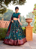 Adorable Teal Color Minakari With Foil Print Tussar Silk Lehenga Choli