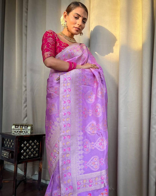 Lavender Delight Soft Silk Saree with Twirling Blouse Piece