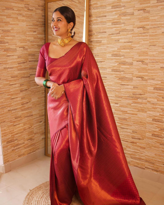 Luxurious Maroon Pure Banarasi Silk Saree with Stylish Blouse