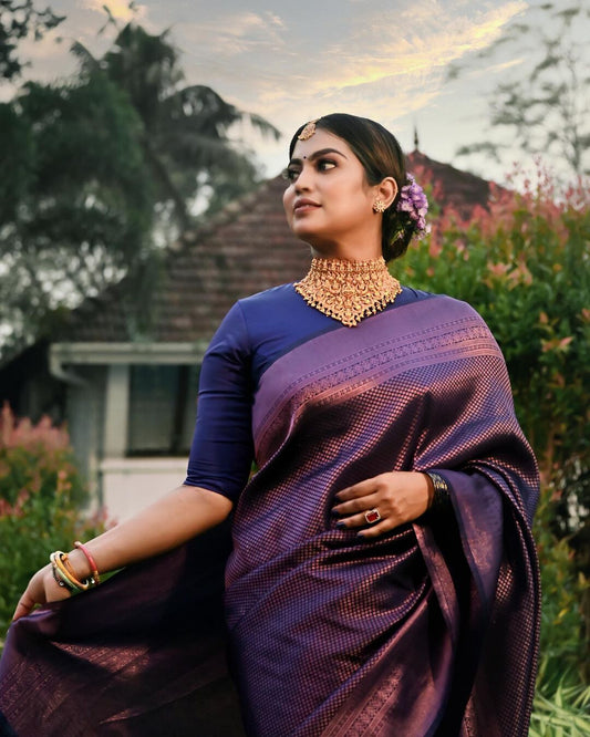 Luxurious Royal Blue Soft Silk Indian Saree