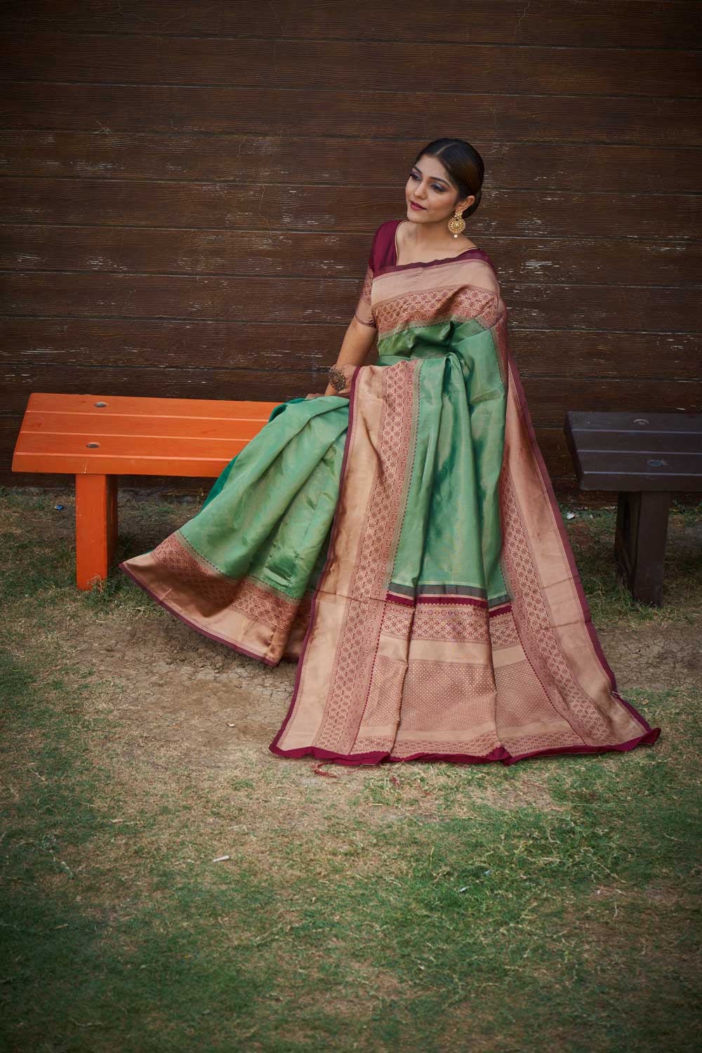 Mesmerizing Green Soft Silk Saree with Zari work Detailing