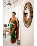 Mesmerizing Green Soft Silk Saree with Zari work Detailing