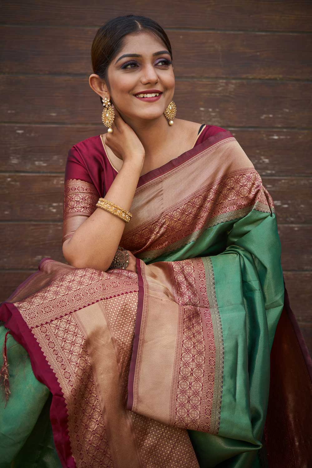 Mesmerizing Green Soft Silk Saree with Zari work Detailing