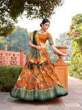 Mustard Minakari With Foil Printed Tussar Silk Lehenga Choli