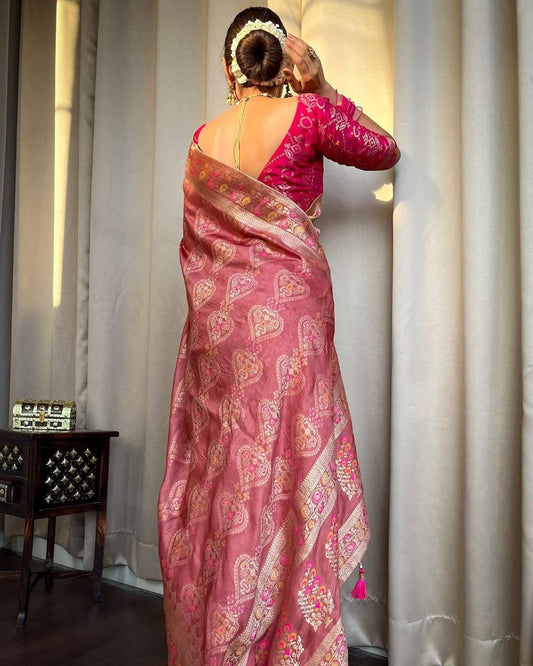 Orchid Blush Pink Soft Silk Saree with Twirling Blouse Piece