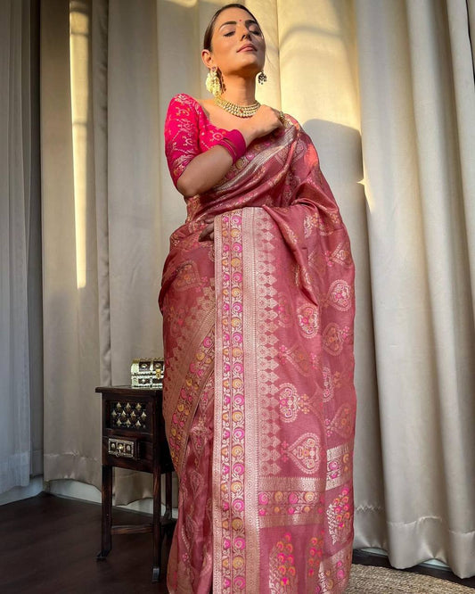 Orchid Blush Pink Soft Silk Saree with Twirling Blouse Piece