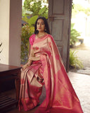 Peachy Dream Soft Semi-Silk Saree with Stylish Blouse Piece