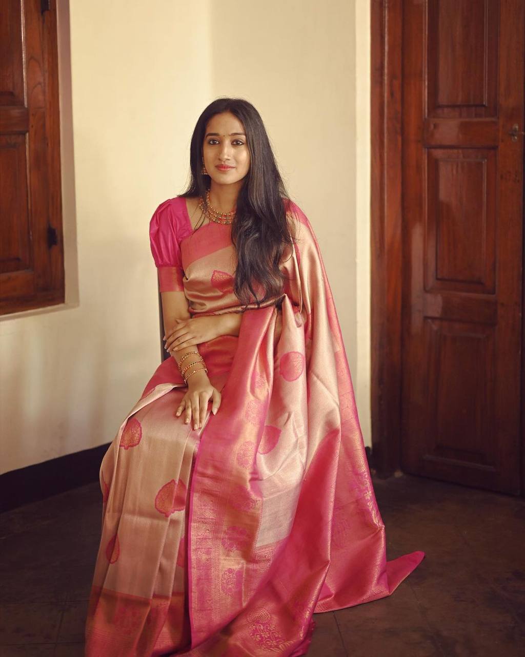 Peachy Dream Soft Semi-Silk Saree with Stylish Blouse Piece