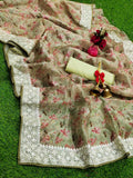Pista Floral Printed Organza Soft Silk Saree