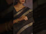 Black Pure Soft Semi-Silk Saree with Stylish Blouse Piece