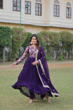 Party Wear Faux Georgette Embroidered Ready To Wear Gown In Purple