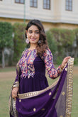 Party Wear Faux Georgette Embroidered Ready To Wear Gown In Purple