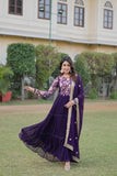 Party Wear Faux Georgette Embroidered Ready To Wear Gown In Purple