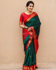 Radiant Pure Soft Silk Saree in Rama and Gajri with Engrossing Blouse