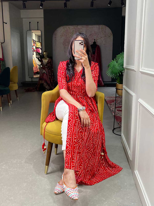 Nallu Collection - Long Gown type Kurti with Bandhani Dupatta...❣️ Price:-  1550/- For Similar Visit 👉 https://bit.ly/2ILiWRZ For Order/Price What-app  us (+91) 8097909000 * * * * #salwar #salwarsuits #dress #dresses #longsuits  #