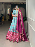 Sky Blue Printed With Sequins Work Vaishali silk Lehenga Choli