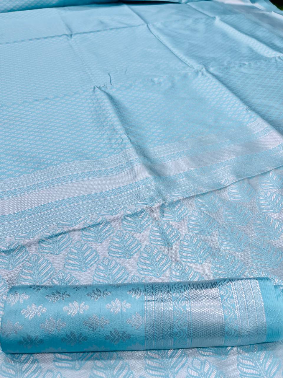 Soft Silk Sky Blue Saree with Beautifully Twirled Blouse