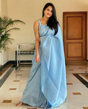 Soft Silk Sky Blue Saree with Beautifully Twirled Blouse