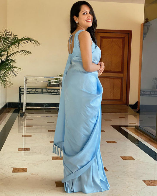 Soft Silk Sky Blue Saree with Beautifully Twirled Blouse