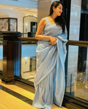 Soft Silk Sky Blue Saree with Beautifully Twirled Blouse