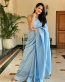 Soft Silk Sky Blue Saree with Beautifully Twirled Blouse