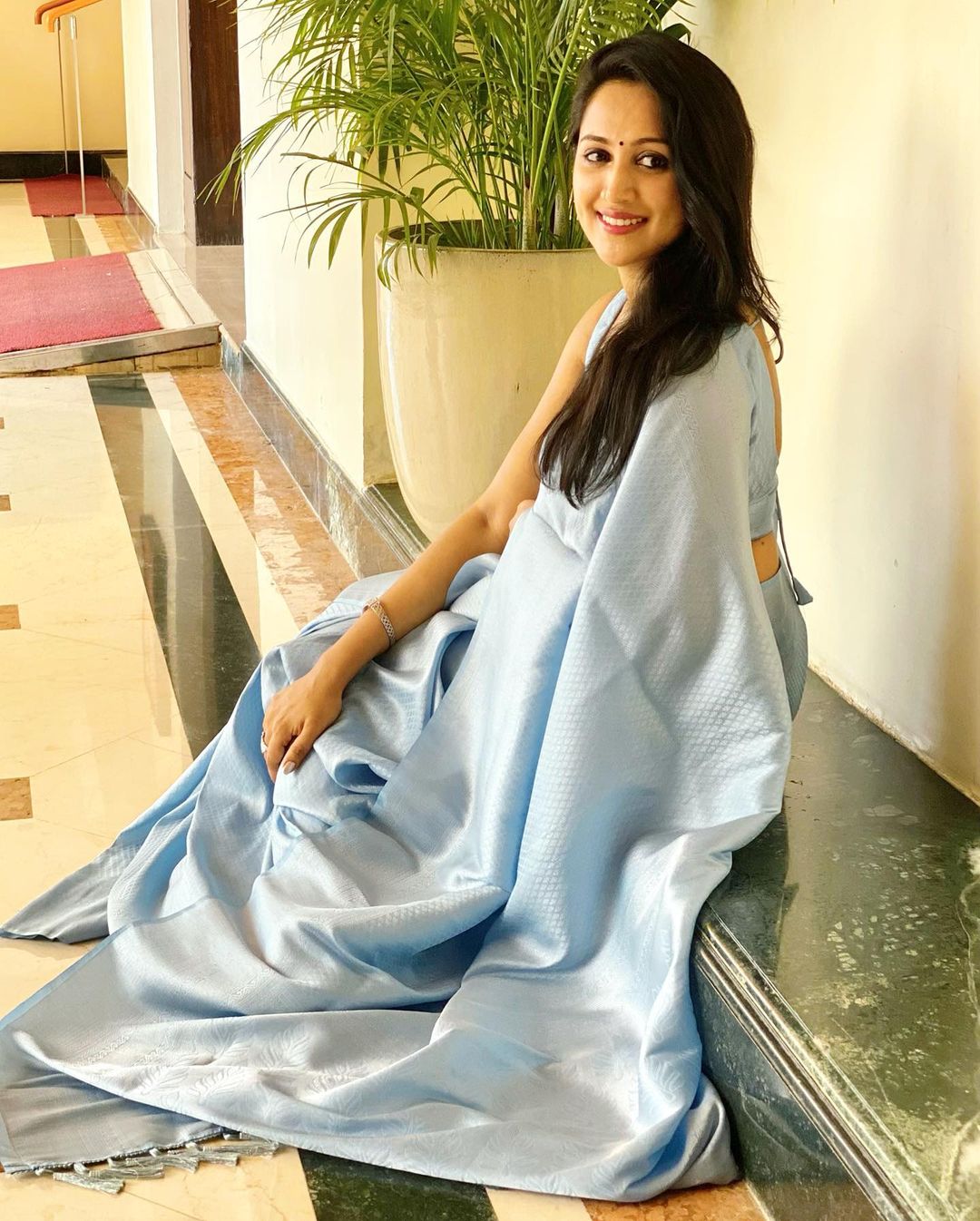 Soft Silk Sky Blue Saree with Beautifully Twirled Blouse