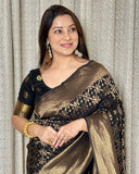 Sophisticated Black Pure Soft Semi-Silk Saree with Captivating Blouse Piece