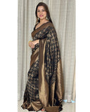 Sophisticated Black Pure Soft Semi-Silk Saree with Captivating Blouse Piece