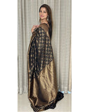 Sophisticated Black Pure Soft Semi-Silk Saree with Captivating Blouse Piece