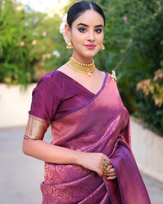 Stunning Magenta Soft Silk Saree with Intriguing Blouse Piece