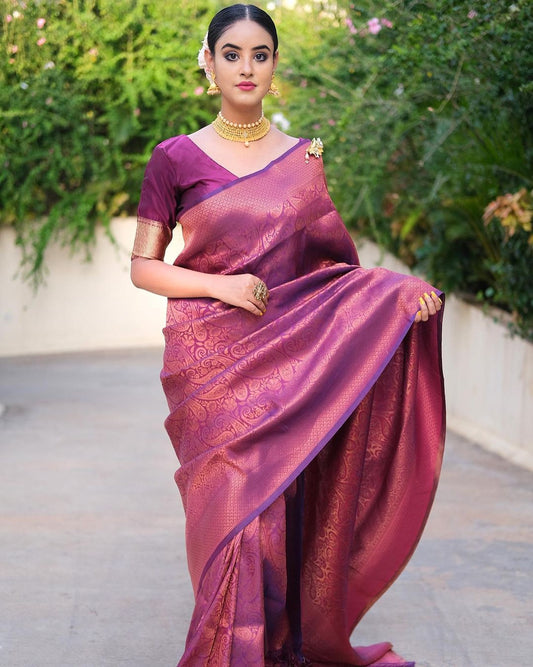 Stunning Magenta Soft Silk Saree with Intriguing Blouse Piece