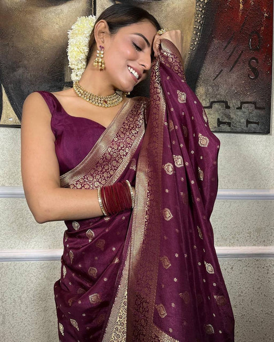 Stunning Wine Pure Soft Silk Saree