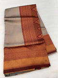 Traditional Grey Pure Soft Semi-Silk Saree with Engrossing Maroon Blouse