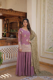 Trendy Lavender Faux Georgette Kurti Palazzo With Sequins Thread Embroidery