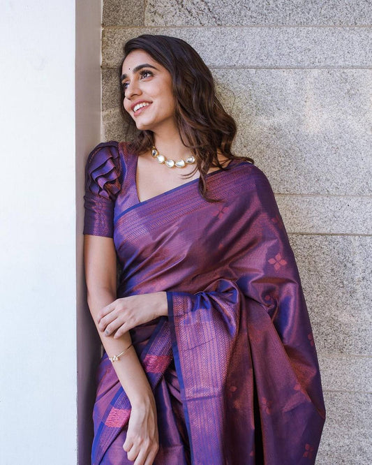 Violet Bliss Soft Semi-Silk Saree with Fashionable Blouse Piece